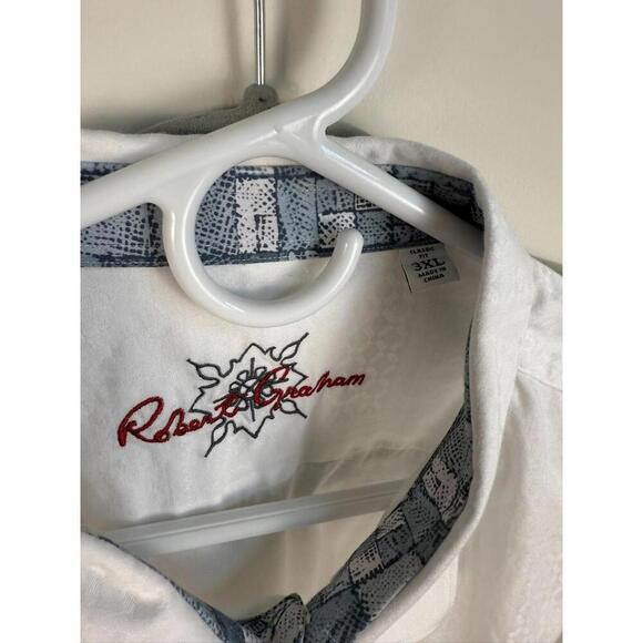 Robert Graham White Patterned Long Sleeve Embroidered Dress Shirt  Flip Cuff 3XL - Picture 5 of 7
